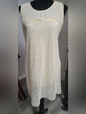 ZARA Large Cream Crochet Lace Overlay Sleeveless Shift Dress
